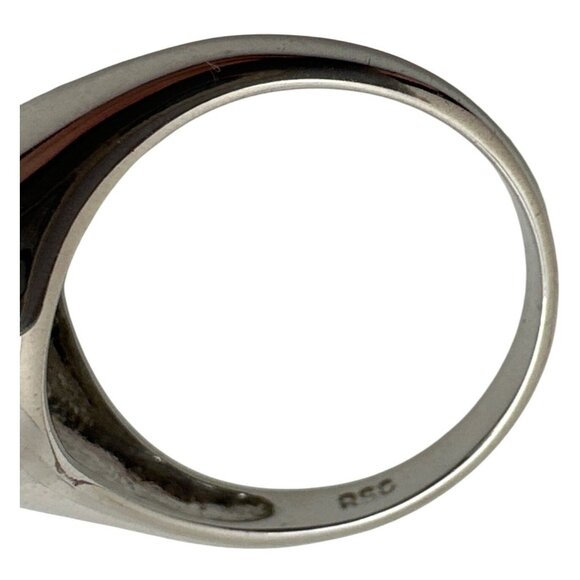 Inspirational Silver Tone Peace Ring Black Inlay Signed RSC Vintage - Picture 5 of 9